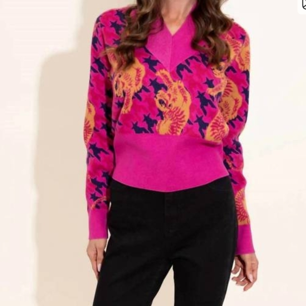 Alden Adair Aspen V Neck Sweater in Party Prowl Size L